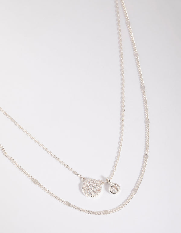 Silver Cubic Zirconia Layered Necklace