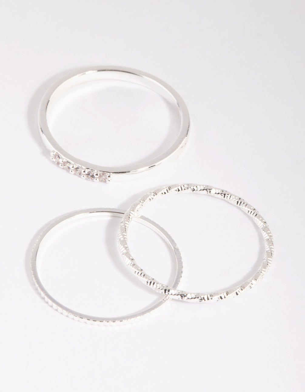 Silver Diamante Textured Ring Stack Pack