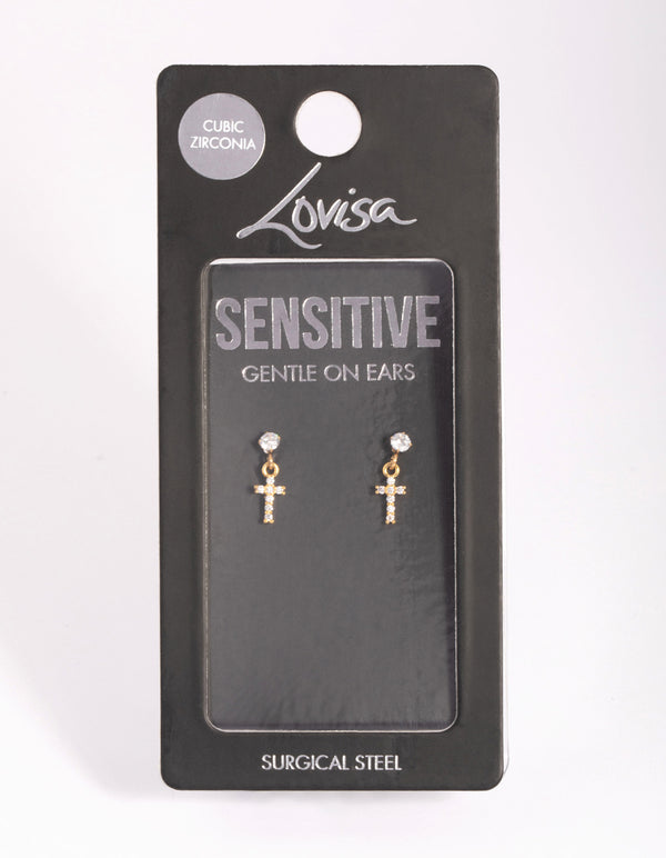 Gold Plated Surgical Steel Cross Stud Earrings