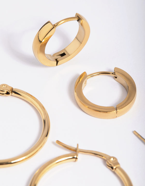 Waterproof Gold Plated Stainless Steel Ball Stud Earring Pack