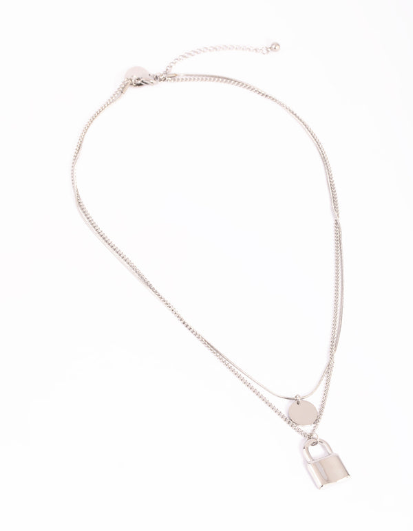 Waterproof Stainless Steel Disc & Padlock Layered Necklace