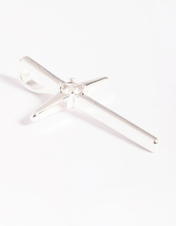 Silver Plated Cross Charm with Cubic Zirconia