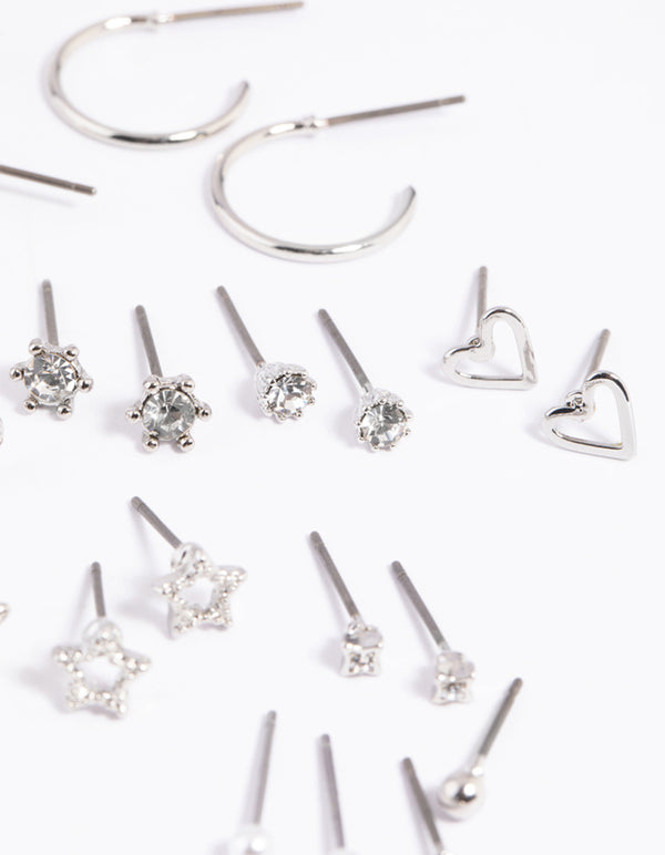 Silver Celestial Heart Stud Earring 12-Pack