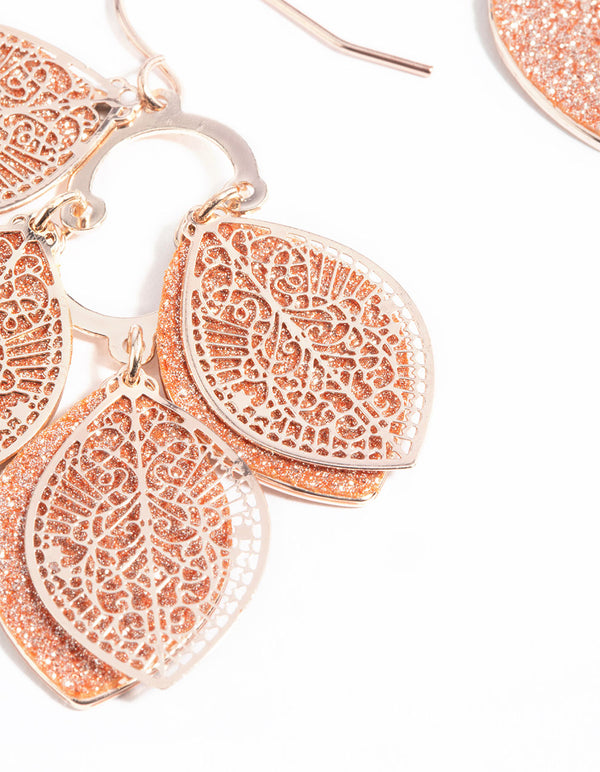 Rose Gold Glitter Leaf Drop Earrings
