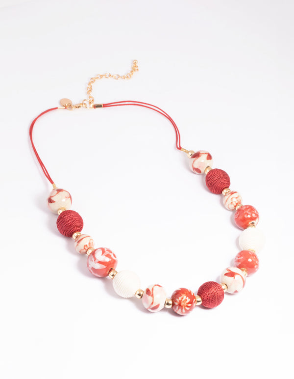 Red Mixed Beaded Rope Necklace