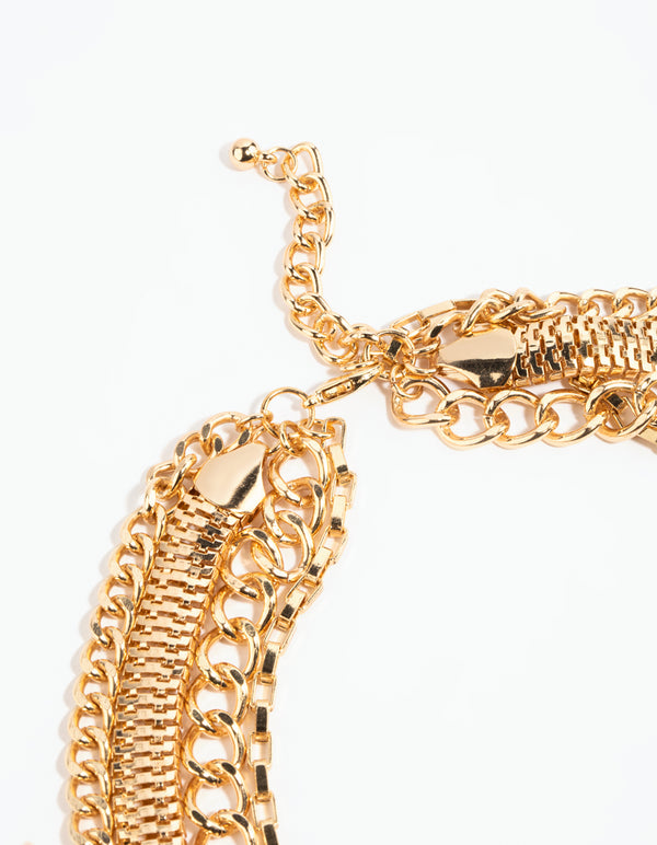 Gold Mixed Chain Layered Necklace