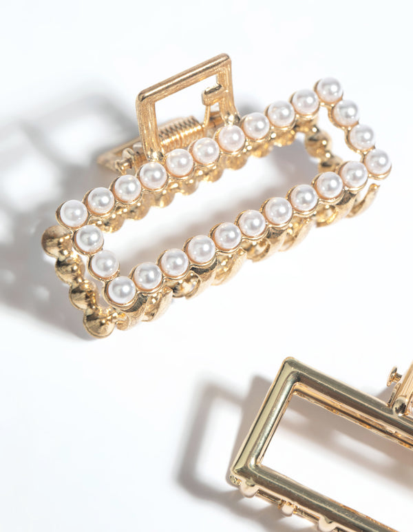Gold Mini Pearl Rectangular Claw Clip Pack