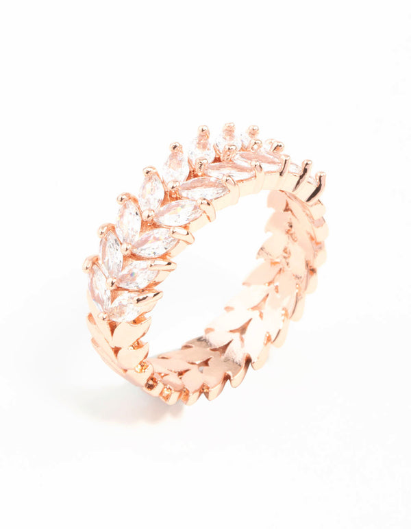 Rose Gold Plated Cubic Zirconia Navette Ring
