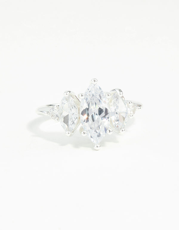 Silver Cubic Zirconia Navette Ring