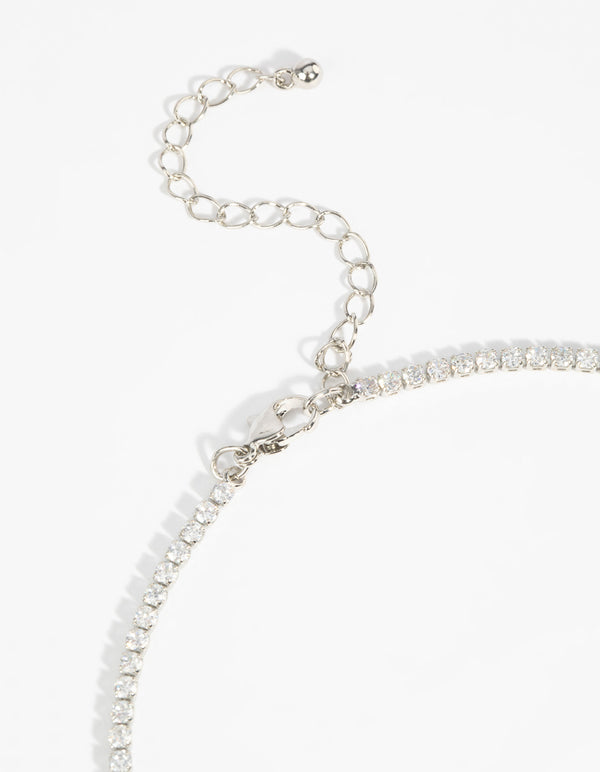 Silver Diamond Simulant Teardrop Necklace