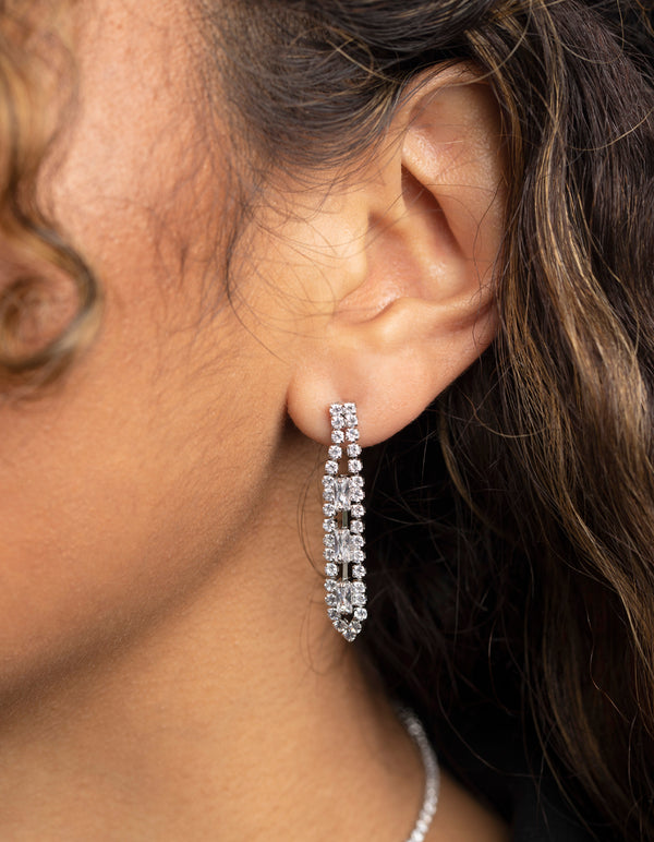 Silver Cubic Zirconia Statement Necklace & Earrings Set