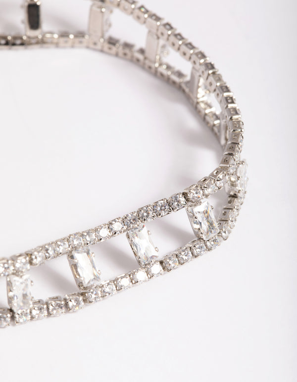 Silver Cubic Zirconia Ladder Bracelet