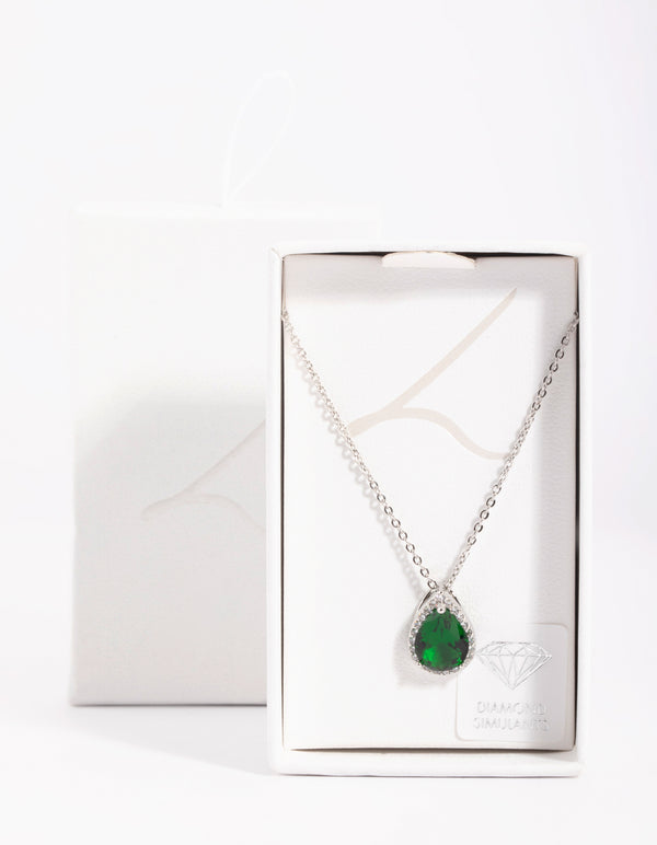 Green Cubic Zirconia Pear Halo Necklace