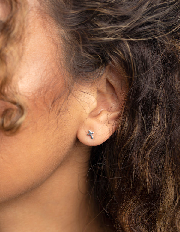 Sterling Silver Cross Stud Earrings