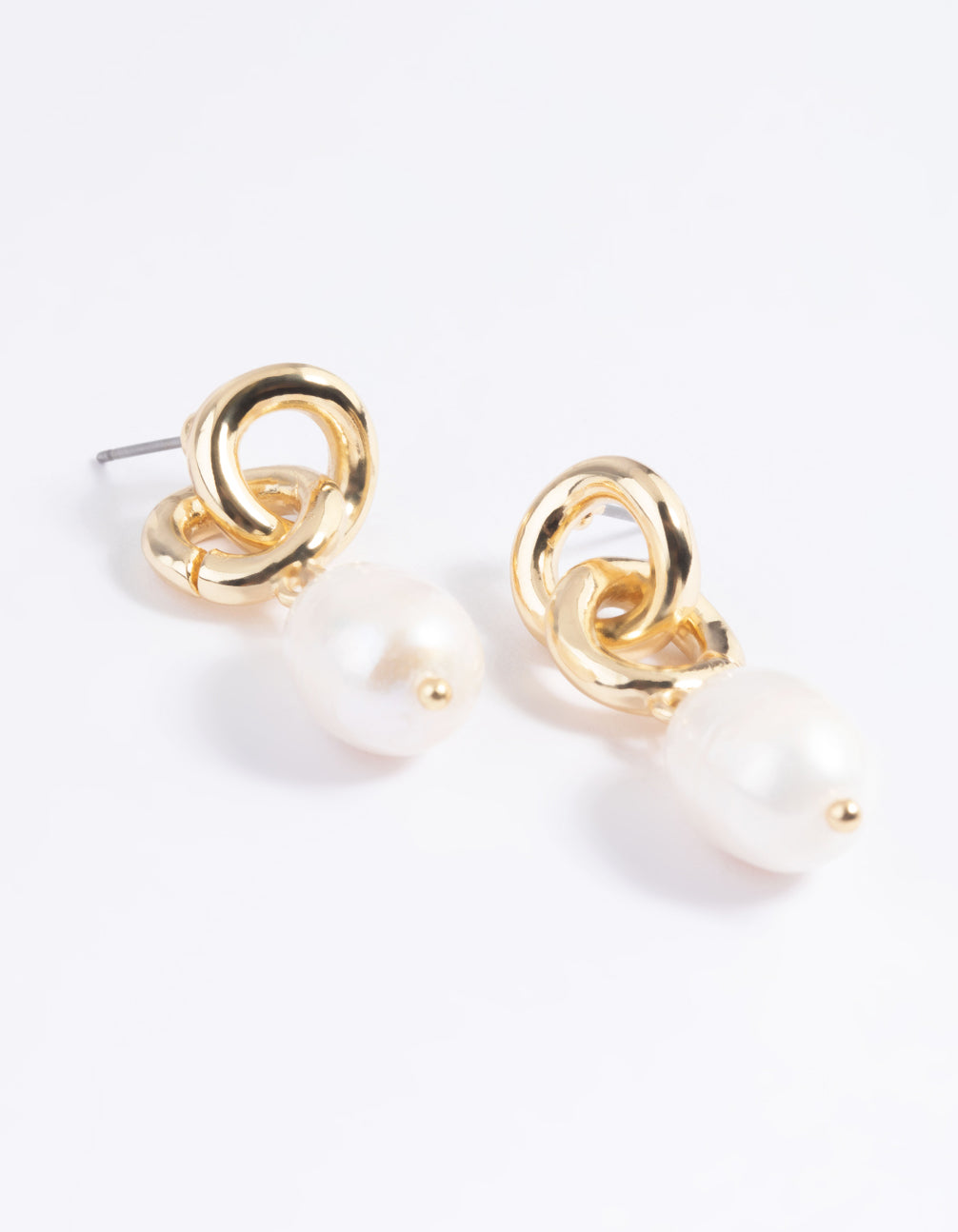 Gold Plated Double Link Freshwater Pearl Earrings