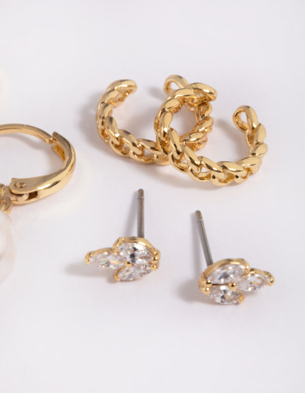 Gold Plated Brass Flat Pearl Hugie Hoop Earrings