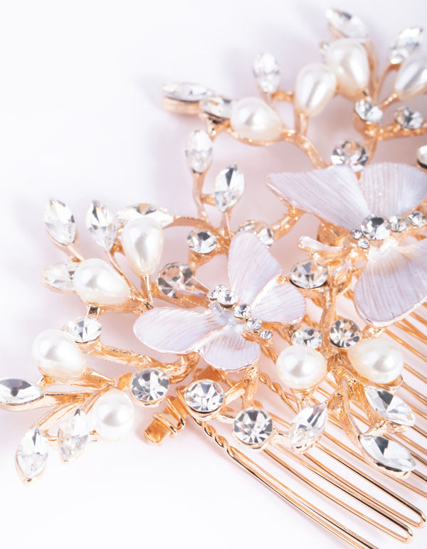 Blush Diamante & Pearl Butterfly Comb