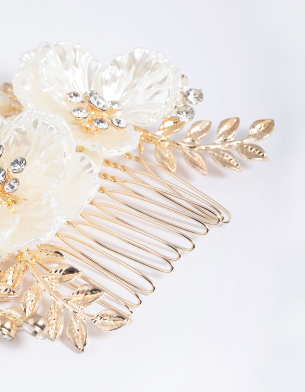Gold Pearlised Flower Comb