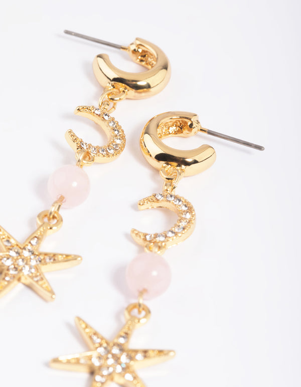 Gold Plated Semi-Precious Celestial Drop Earrings
