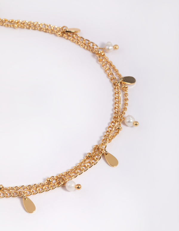 Gold Plated Freshwater Pearl Anklet Set