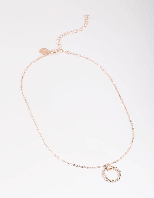 Rose Gold Pretty Diamante Open Circle Necklace
