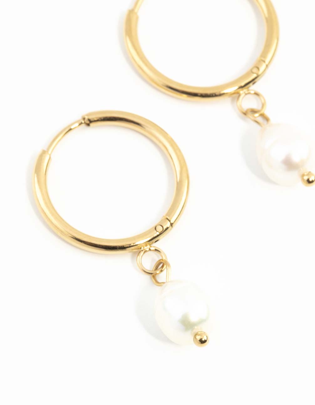 Waterproof Gold Plated Stainless Steel Freshwater Pearl Thin Huggie Hoop Earrings