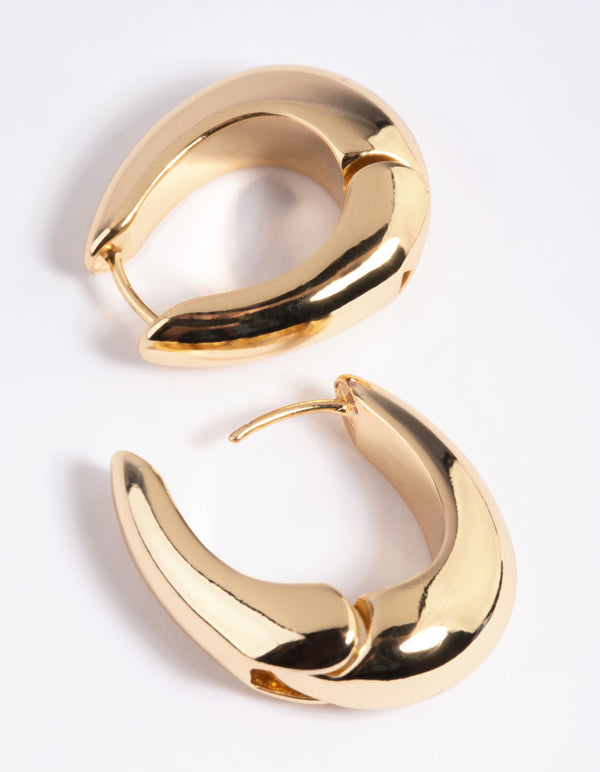 Gold Plated Chunky Oval Huggie Hoop Earrings