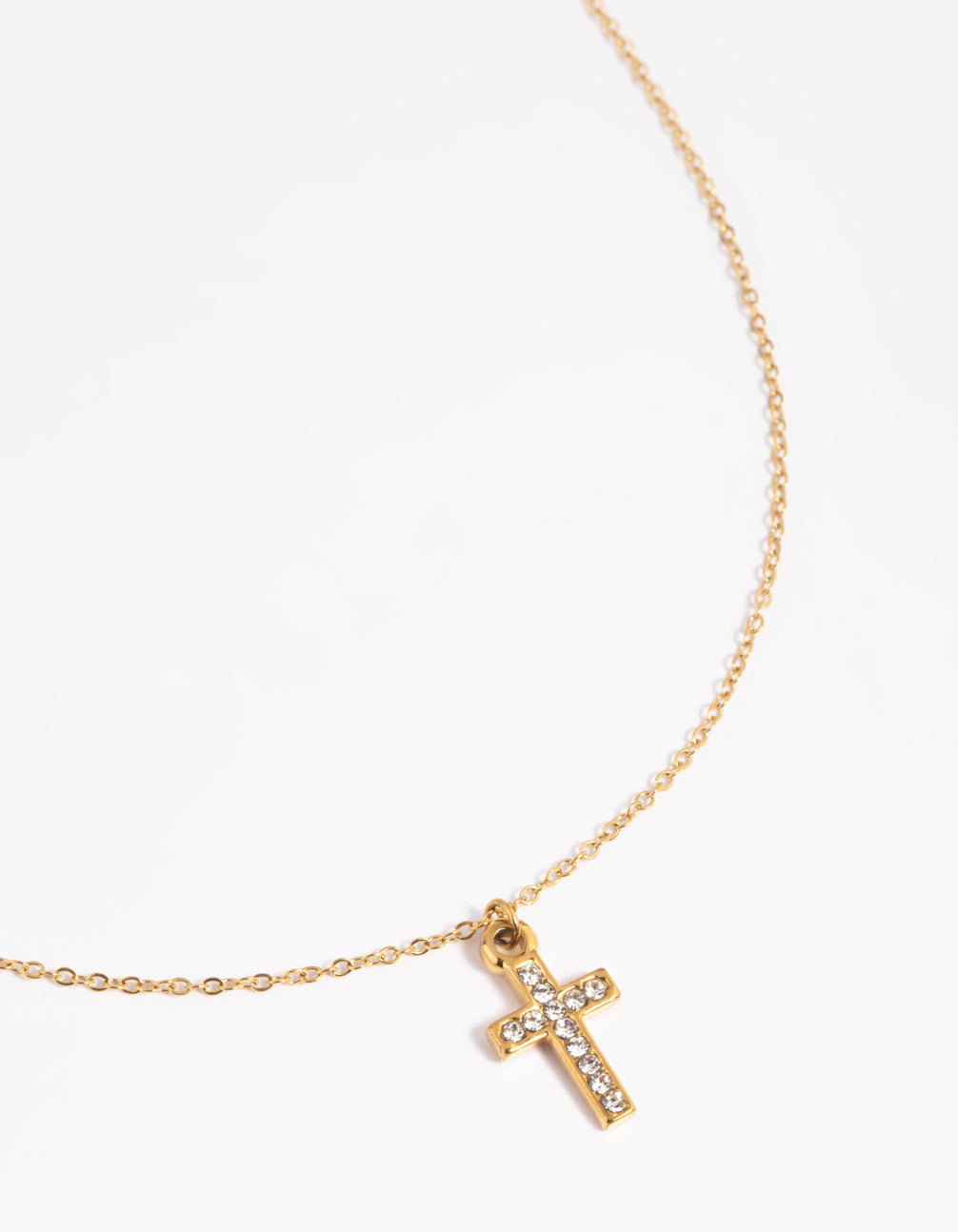 Waterproof Gold Plated Stainless Steel Cubic Zirconia Cross Necklace