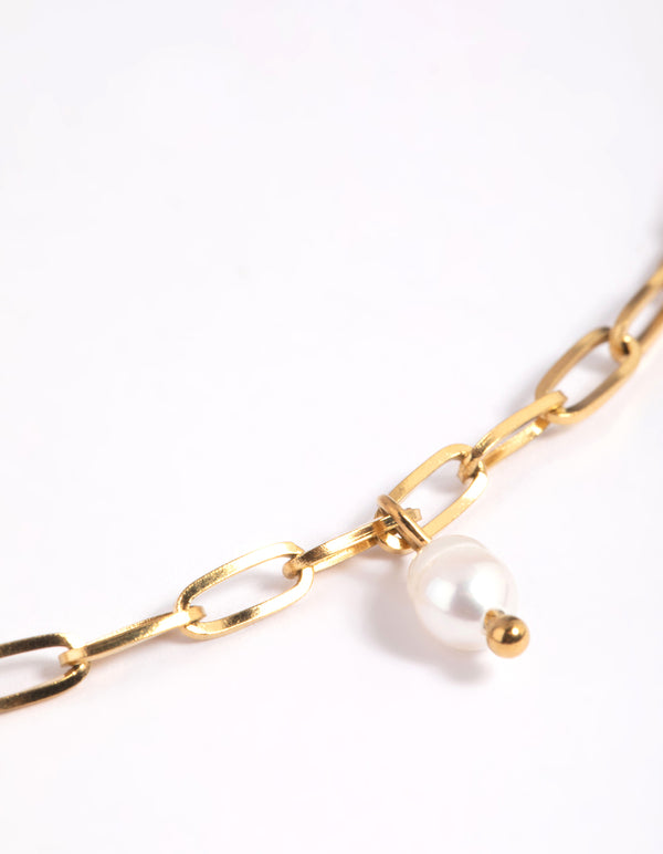 Gold Plated Surgical Steel Freshwater Pearl Chain Necklace