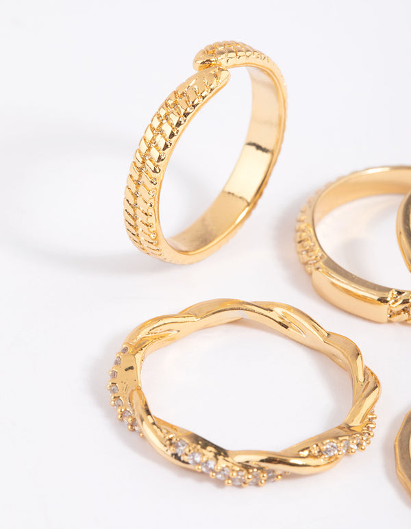 Gold Plated Cubic Zirconia Mixed Ring Stack 5-Pack