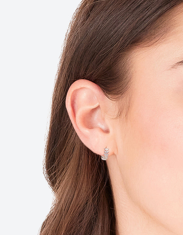 Sterling Silver Leaf Huggie Hoop Earrings