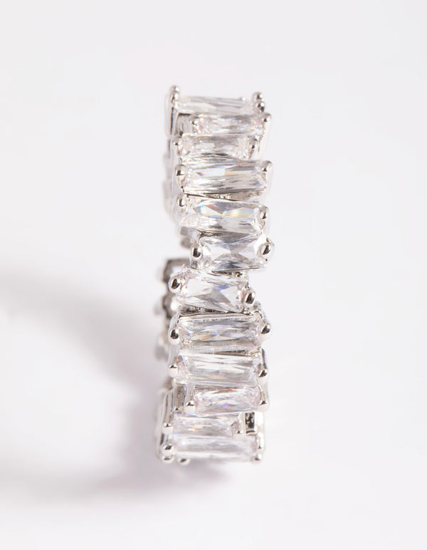 Rhodium Cubic Zirconia Jagged Band Ring