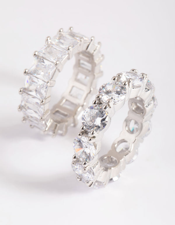 Silver Cubic Zirconia Baguette Ring Stack Pack