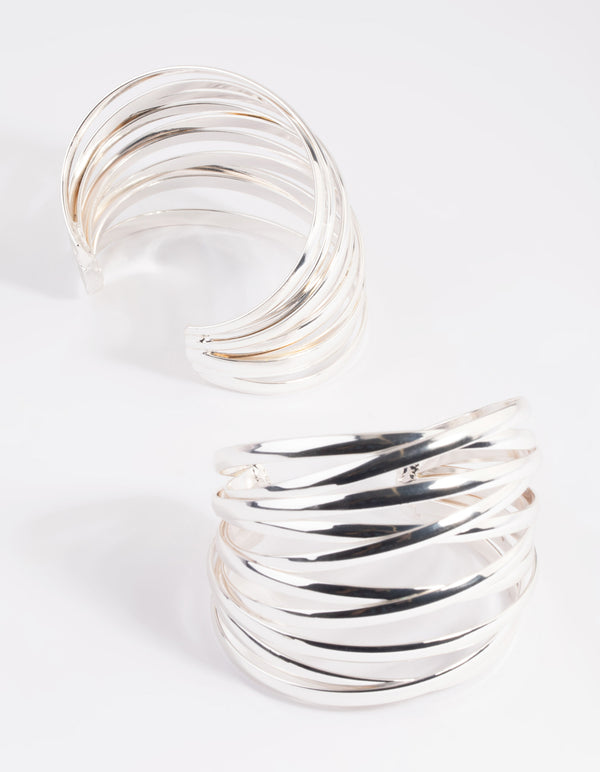 Silver Crossover Double Wrist Cuff