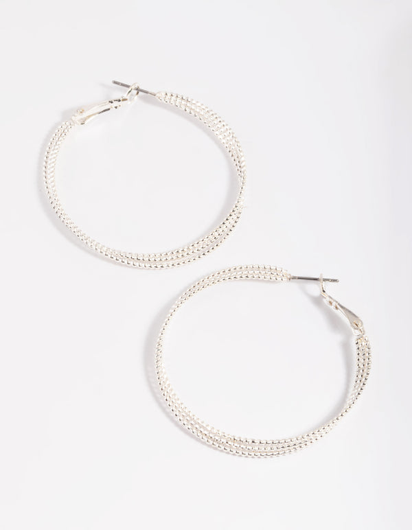 Silver Textured Criss Cross Hoop Earrings