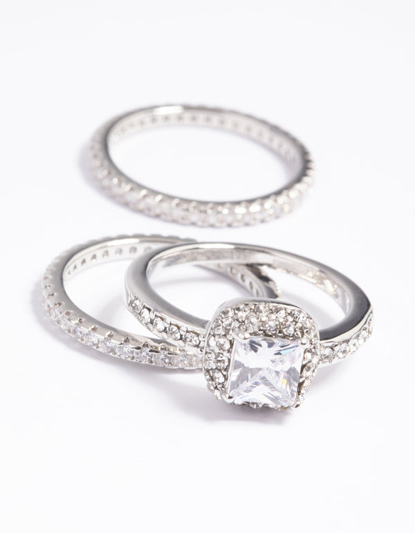 Silver Diamond Simulant Square Ring Pack