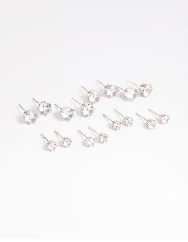 Silver Diamante Classic Stud Earring 8-Pack