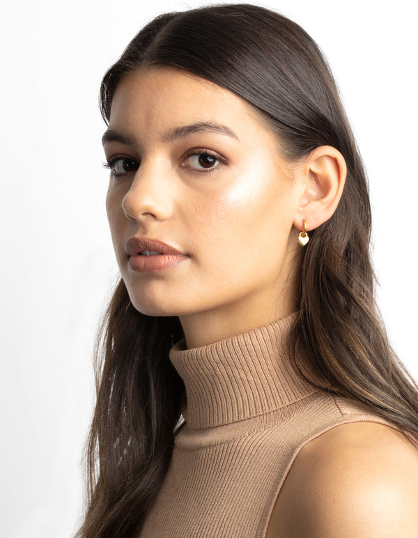 Gold Plated Surgical Steel Chunky Heart Huggie Hoop Earrings