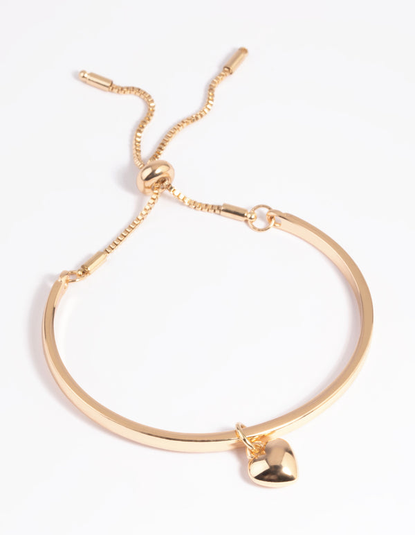 Gold Heart Bangle Bracelet with Toggle