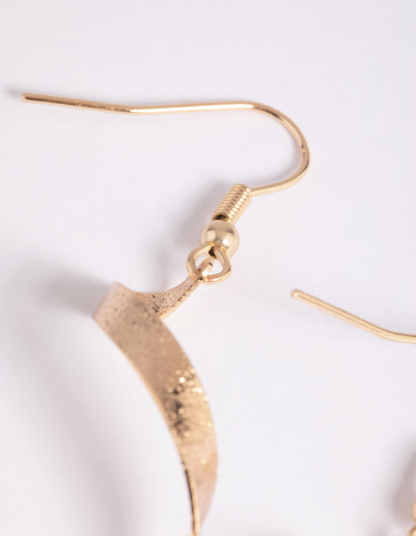 Gold Ribbon Drop Earrings
