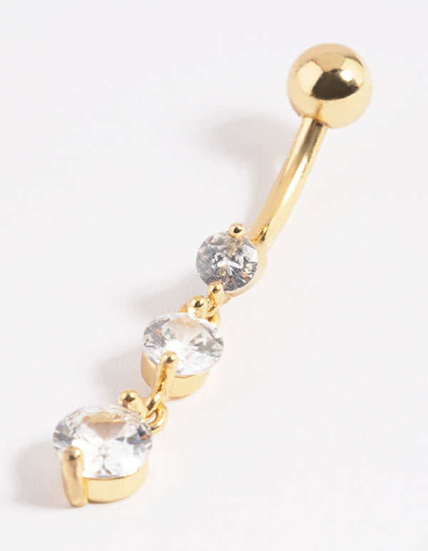 Gold Plated Surgical Steel Diamante Statement Belly Bar