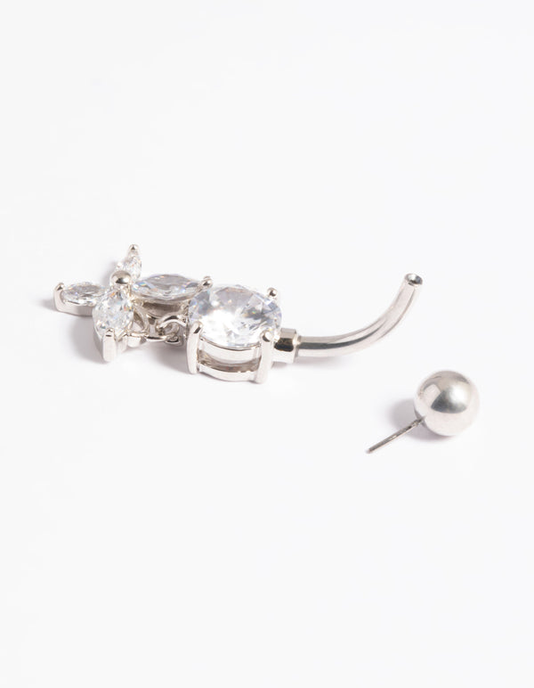 Platinum Plated Titanium Threadless Butterfly Belly Bar