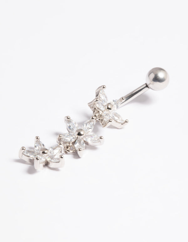 Platinum Plated Titanium Threadless Flower Belly Bar