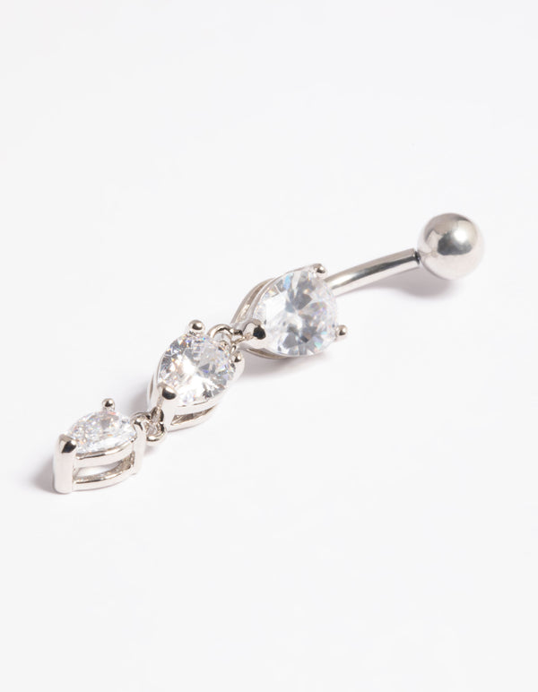 Platinum Plated Threadless Crystal Pear Belly Bar