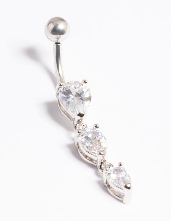 Platinum Plated Threadless Crystal Pear Belly Bar