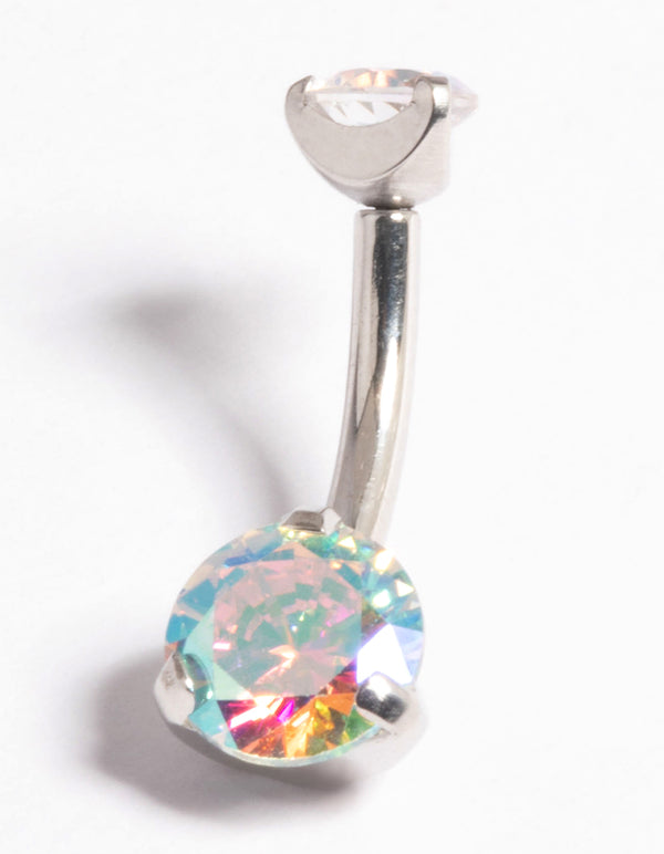 Platinum Plated Titanium Threadless Iridescent Belly Bar