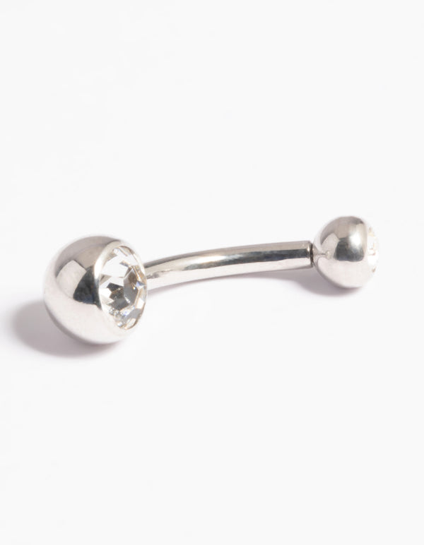 Platinum Plated Titanium Threadless Bezel Belly Bar