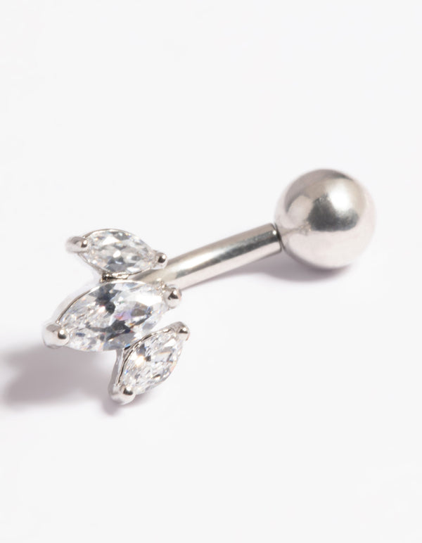 Platinum Plated Titanium Threadless Leaves Belly Bar