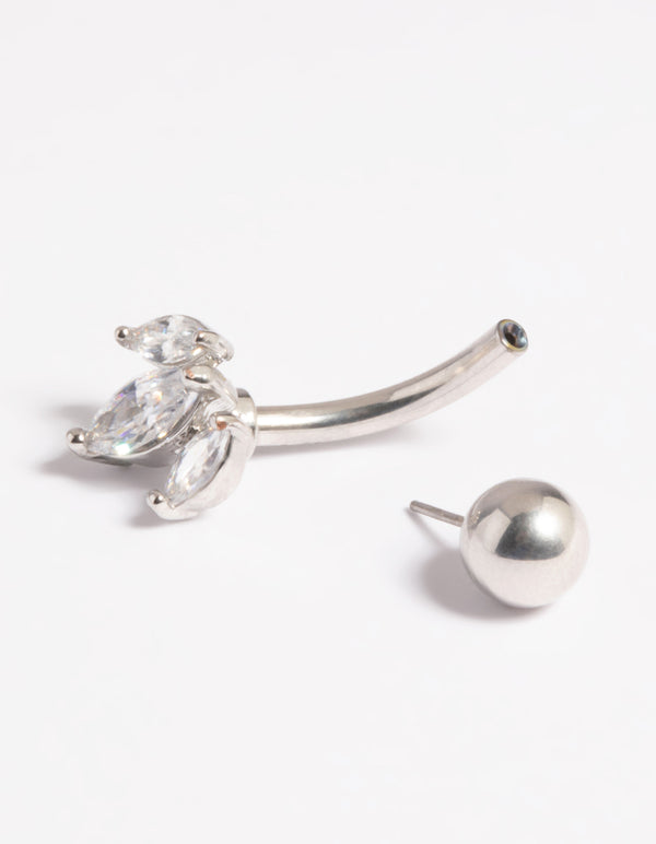Platinum Plated Titanium Threadless Leaves Belly Bar