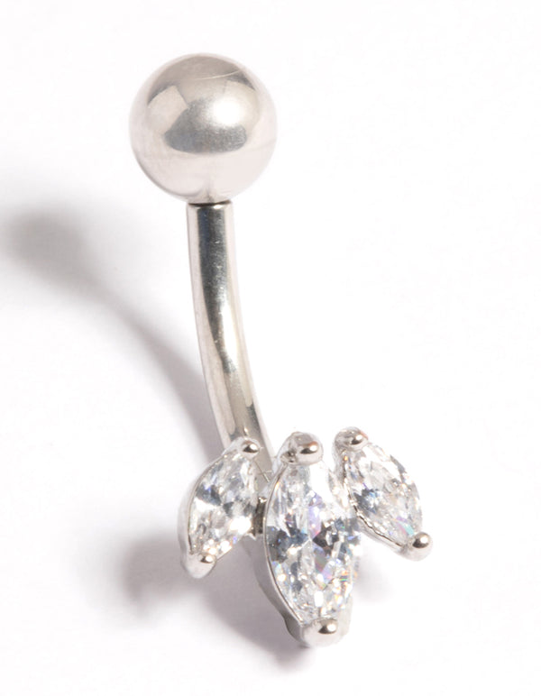 Platinum Plated Titanium Threadless Leaves Belly Bar